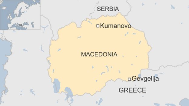 A map showing two border regions in Macedonia