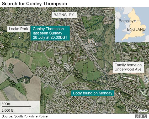 Map of search for Conley in Barnsley