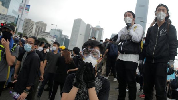 Manifestantes en Hong Kong, 12 de junio de 2019