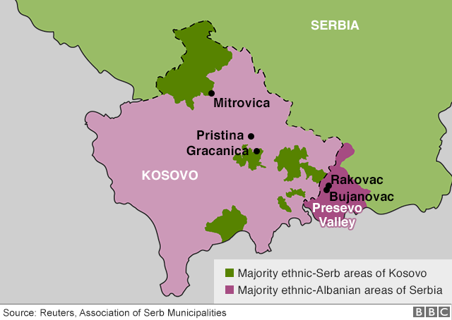 Map of Serbia and Kosovo
