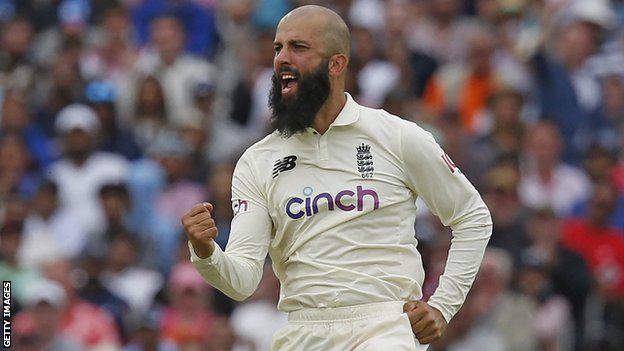 England all-rounder Moeen Ali celebrates taking a wicket in a Test against India