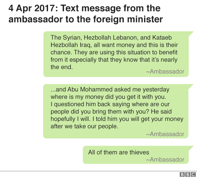 4 April 2017: text message from the ambassador to the foreign minister