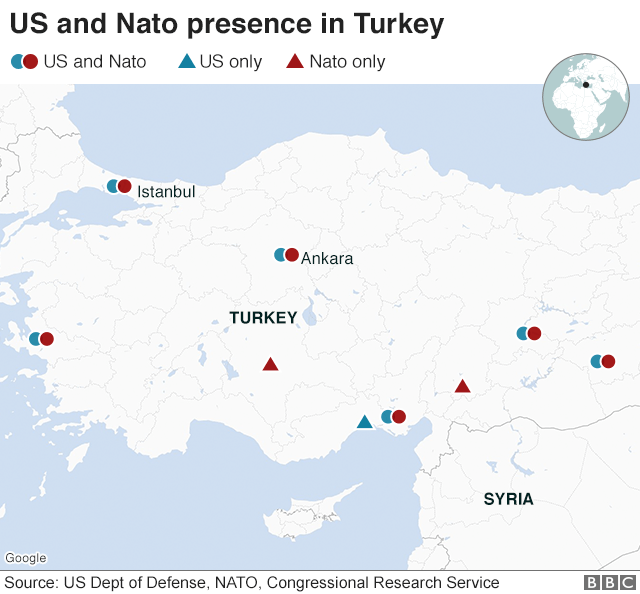 Map showing US and Nato bases in Turkey