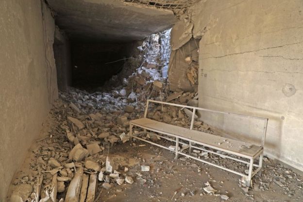 Hospital subterráneo de Hass, en Idlib, Siria, en mayo de 2019 tras ser alcanzado por un ataque aéreo de Rusia.
