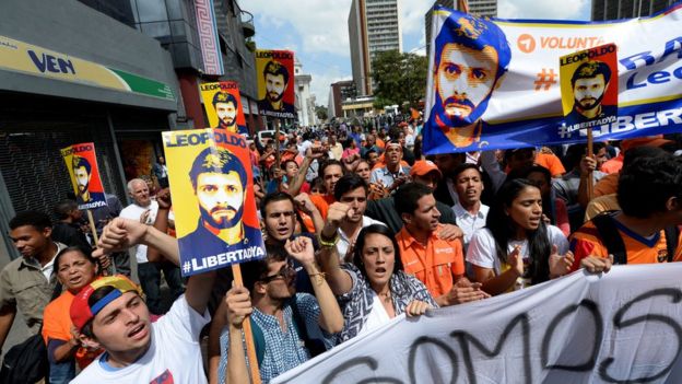 Manifestantes piden la liberación de Leopoldo López