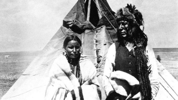 Cree Chief Poundmaker and his wife, 1880s