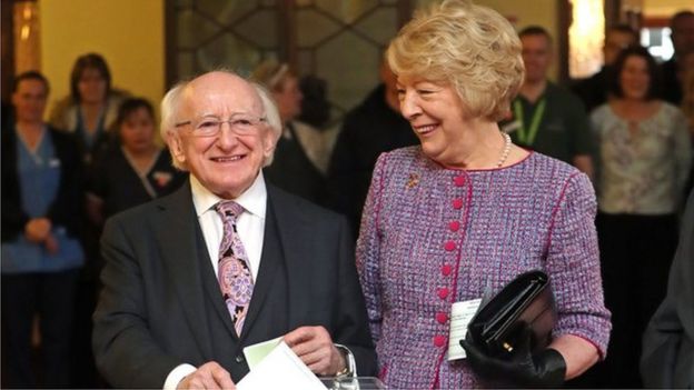 Michael D Higgins and wife Sabina vote in Dublin