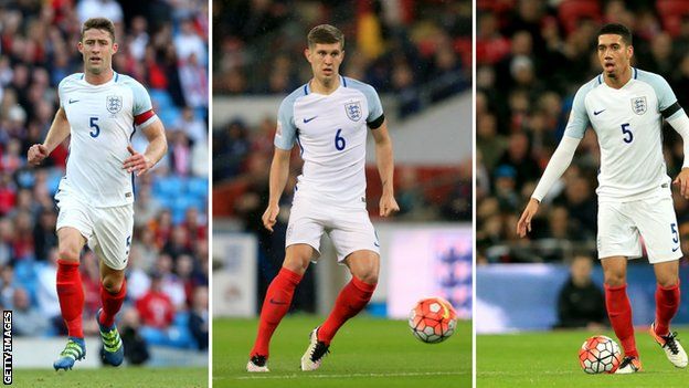 (left to right) Gary Cahill, John Stones and Chris Smalling