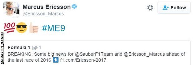 Marcus Ericsson tweet