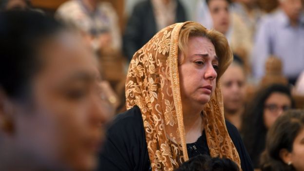 A Coptic Christian woman mourns victims killed in an attack a day earlier, during an early morning ceremony at the Prince Tadros church in Egypt"s southern Minya province, on November 3, 2018