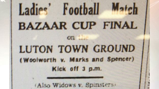 Newspaper advert from 1935 for women's football matches in Luton