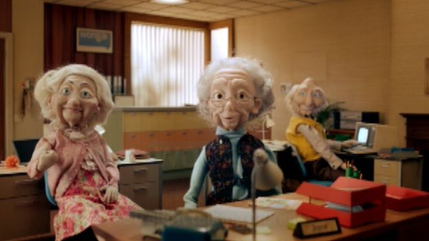 Still from Wonga ad with puppet grandparents