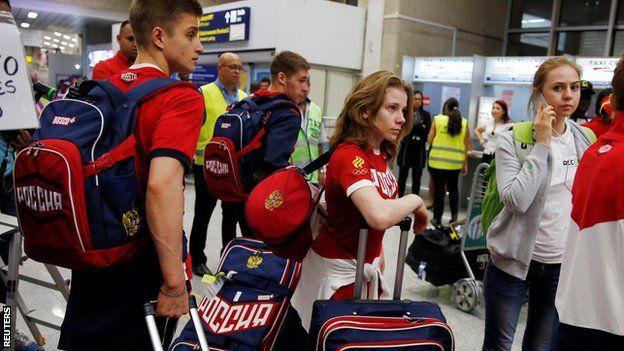 Russian athletes arriving in Rio for the 2016 Olympic Games