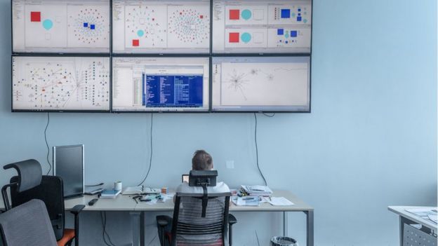 The systems control centre at the Kyiv, Ukraine office of International Systems Security Partners