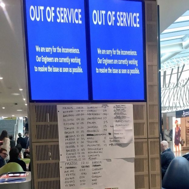 Out of order departure boards at Bristol Airport