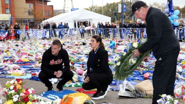 The Vardys and Alan Birchenall lay wreaths at the memorial
