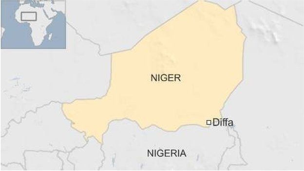 Map showing town of Diffa in Niger close to Nigerian border - March 2016