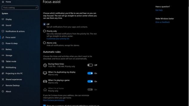 'Focus assist' de Microsoft