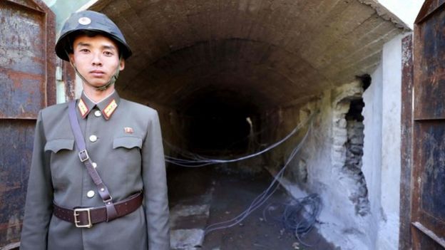 یکی از تونل هایی که کره شمالی در روز پنجشنبه منفجر کرد