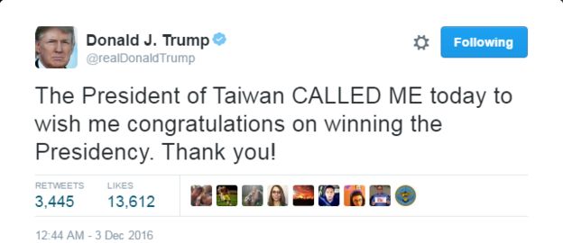 Tweet by Trump saying 