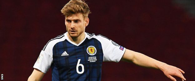 Stuart Armstrong makes a point during his Scotland debut against Slovenia