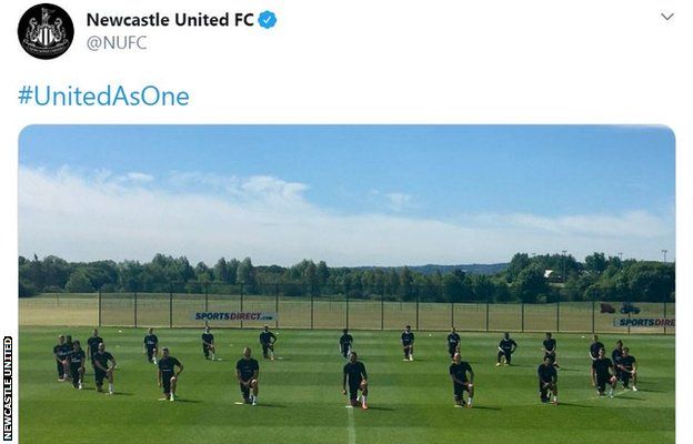Newcastle United's players took a knee in a picture posted by the club on Tuesday