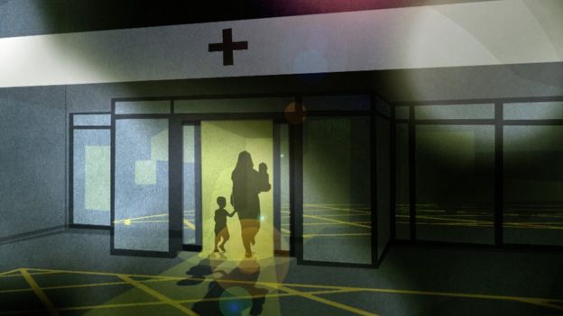 Visualisation of mother taking children to hospital