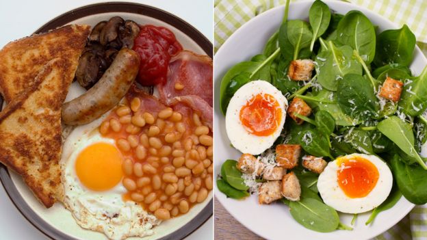 Fried breakfast vs egg-based salad