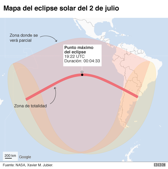 Mapa del eclipse del 2 de julio