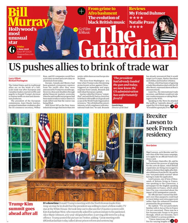 Guardian front page - 01/06/18