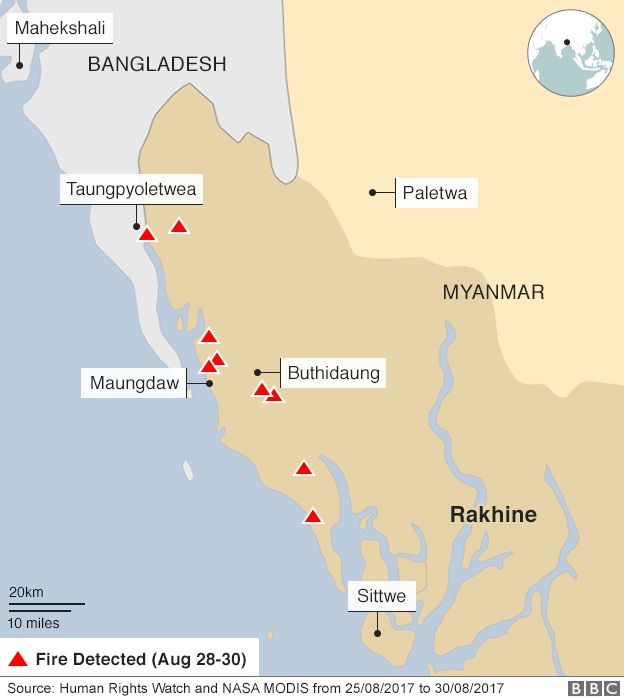 BBC graphic of fires in Myanmar