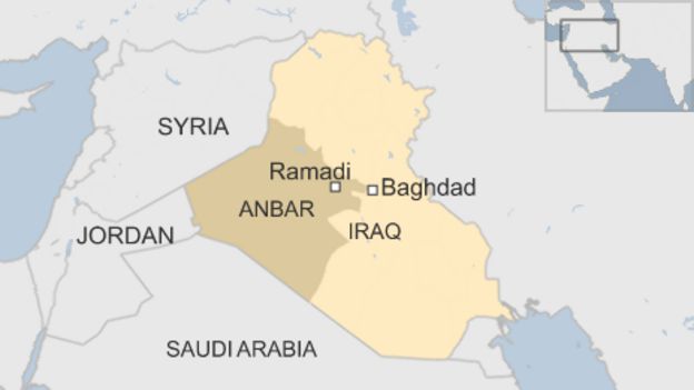Map of Iraq showing locations of Ramadi and Anbar