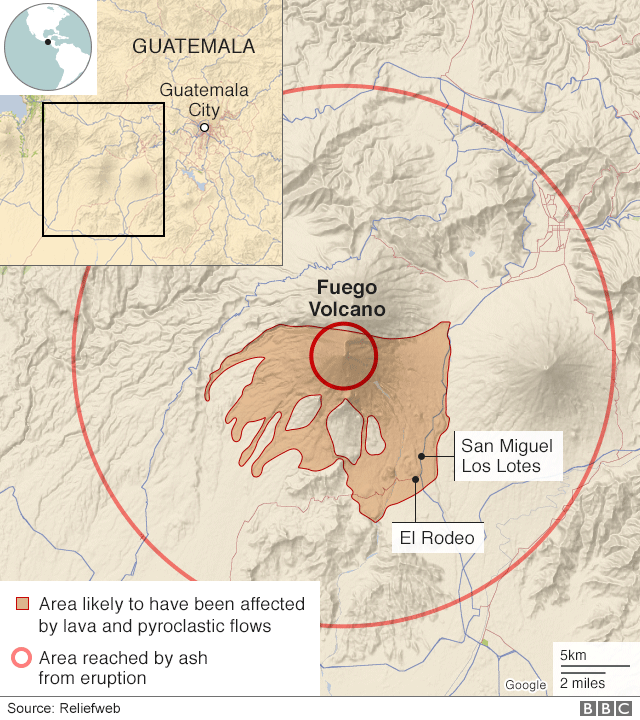 Map of volcano-hit area