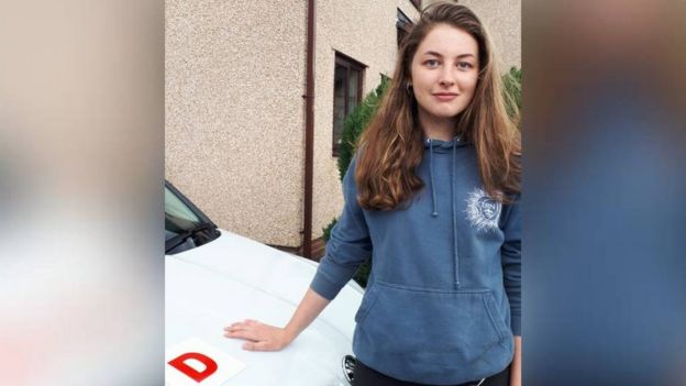 Ela Owen and a car with a learner plate