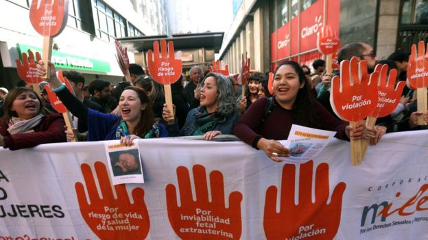 Mujeres protestan en Chile por la aprobación del aborto por 3 causales (crédito: Getty Images)