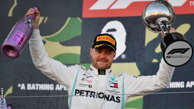 Valtteri Bottas celebrates winning the 2019 Japanese Grand Prix