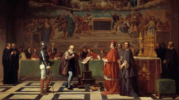 Pintura retrata o julgamento de Galileu no Vaticano