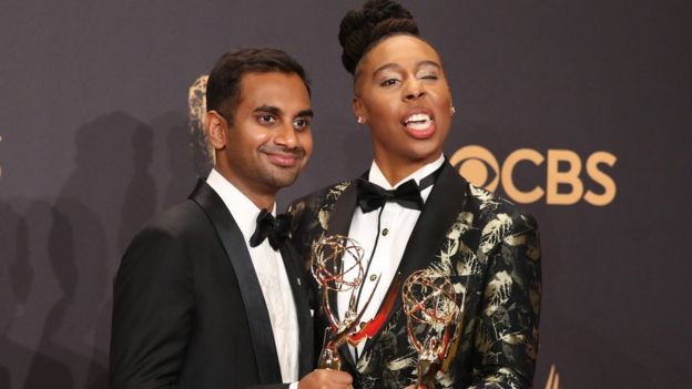 Aziz Ansari (left) and Lena Waithe