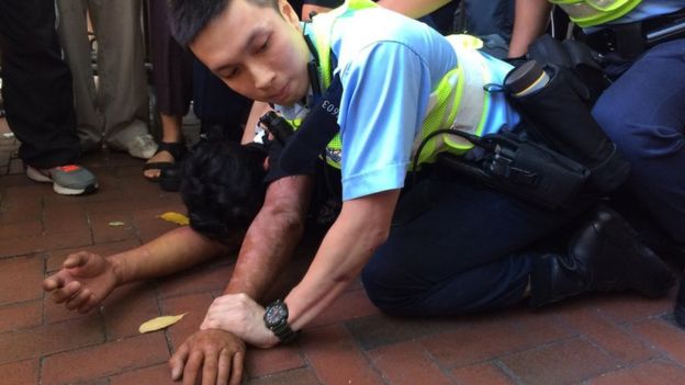 Clashes have taken place between police and pro-democracy protesters in Hong Kong, 1 July 2017