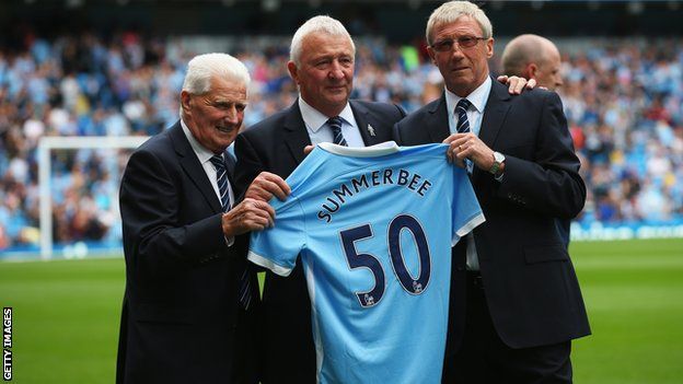 Tony Brook, Mike Summerbee and Colin Bell in 2015