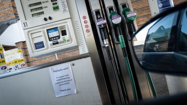 Petrol pumps at a Tesco petrol station