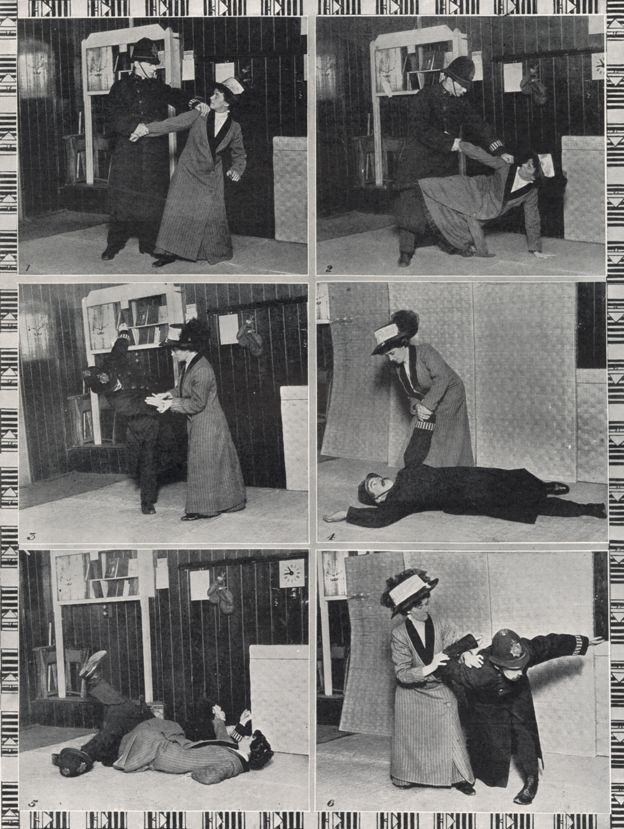 Demonstration of ju jitsu for suffragettes