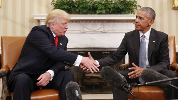 Trump and Obama shake hands