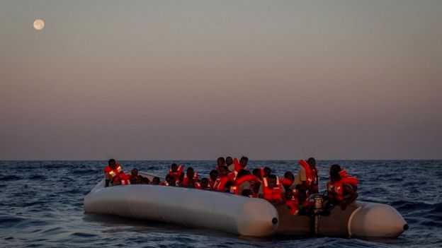 Inmigrantes rescatados en Lampedusa, Italia