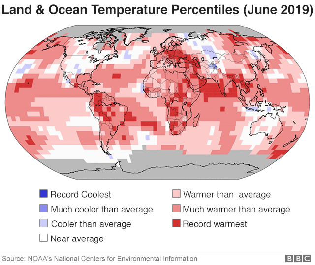 Map of the world showing where records were broken in June
