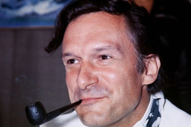 This file photo taken on August 21, 1970 shows US Playboy Magazine publisher Hugh Hefner giving a press conference at Le Bourget airport in France