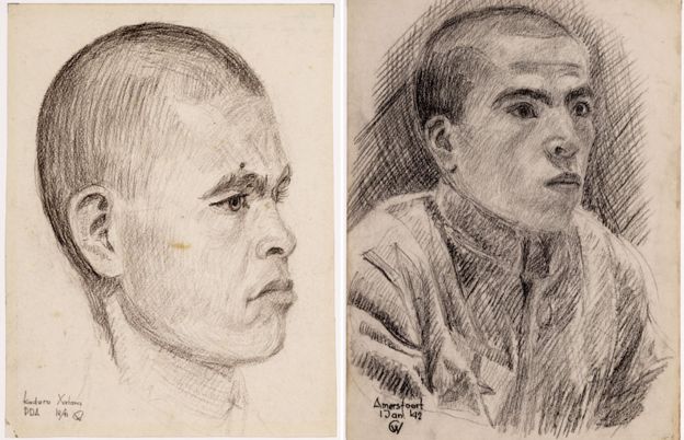 Another drawing of Hatam Kadirov (left) and an unknown prisoner