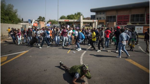 Students protesting in Soweto for #FeesMustFall