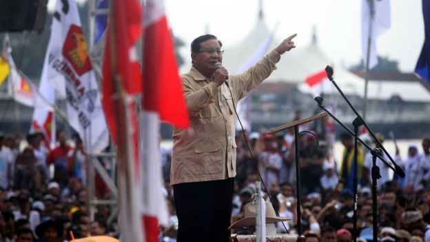 Prabowo Subianto addresses a rally