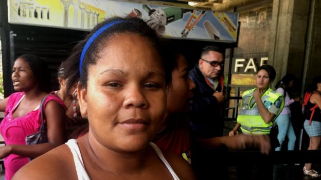 Majorie speaks to the BBC outside a supermarket in Caracas